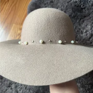 Vince Camuto Tan Hat with Pearl Embellishments thumbnail 1