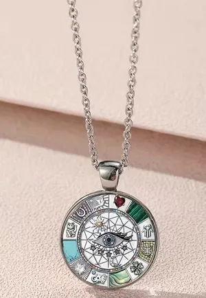 Eye Round Colorful Alloy Pendant Charm Necklace, Silver Plated *Faux Fashion Je thumbnail 6