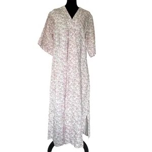 Brooke Wright Floral Kaftan Dress Womens Medium Pink Purple Cotton Linen Maxi‎ thumbnail 3