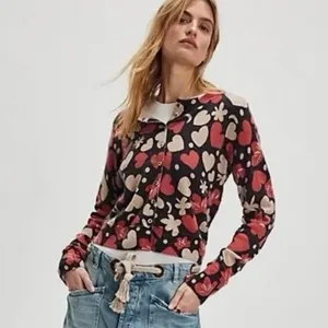 NWT!! FREE PEOPLE Nocturnal Patterned Cardi Black Retro Combo Hearts Floral XS thumbnail 4