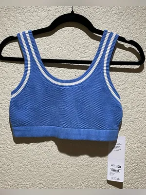 ALO Yoga NWT Tennis Club Sweater Knit Bra Crystal Clear Blue White Size M thumbnail 5