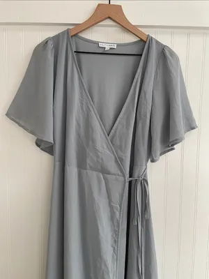 BALTIC BORN Flutter Sleeve Maxi Wrap Dress in Dusty Blue Gray Size S thumbnail 4