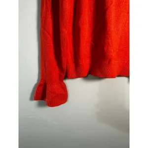 J.Crew Womens Ruffle Cuff Crewneck Sweater Red Cotton Wool Blend G9861 Size S‎ thumbnail 5