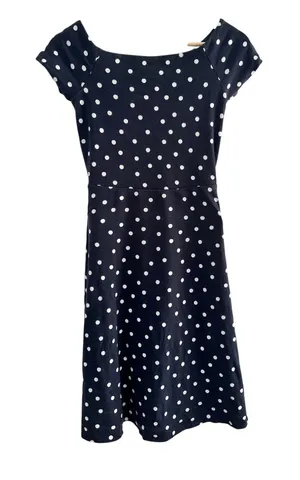 Boden Navy Blue White Polka Dot Jersey Dress Short Sleeve Boat Neck US 2R thumbnail 1