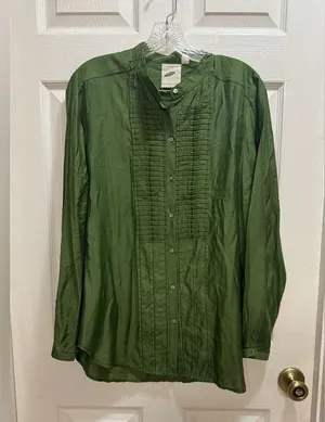 Nurture Green Viscose Silk Button Up Tuxedo Shirt Long Sleeve Size Medium thumbnail 1