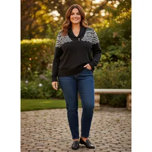 Lauren Ralph Lauren Fair Isle Shawl Collar Toggle Sweater Black White 1X Cotton thumbnail 10