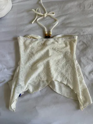 Cider PAISLEY LACE HALTER NECK RUCHED BEADED TOP thumbnail 6