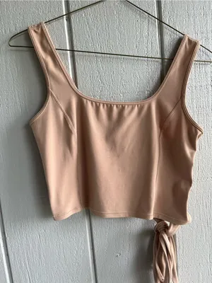 Lululemon Get Centered‎ Crop Tank Tie Waist in Beech Wood Beige Tan Nude Size 8 thumbnail 4