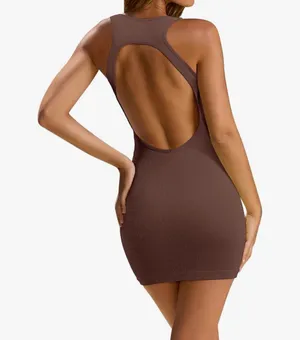Black Ribbed Padded Dress Brown Size M thumbnail 4