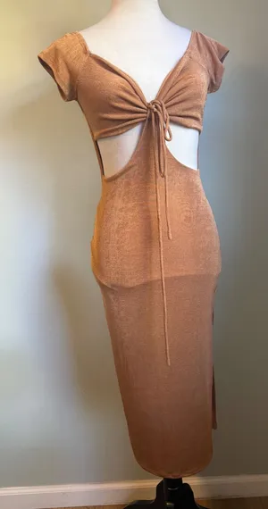 Windsor Shimmer Cut-Out Tie Front Midi Dress NWT Large Y2k boho resort beach dai thumbnail 1