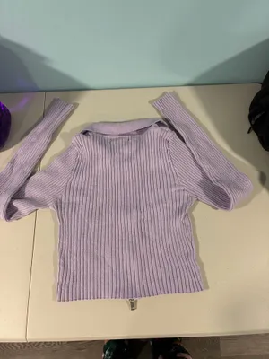 Forever 21 Women's Lavender Purple Ribbed Long Sleeve Zip-Up Collared Sweater thumbnail 3