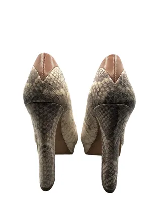 Sam Edelman "Tacoma" Taupe & Brown Leather Snakeskin Print Peep-Toe Heels thumbnail 6