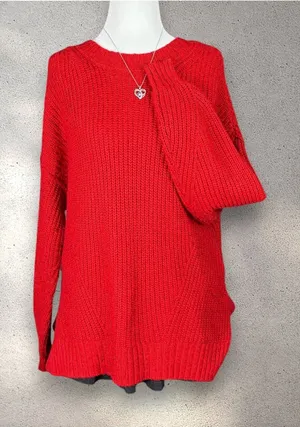 American Eagle Knit Crewneck Sweater Women's XXS Red Oversized Cozycore Academia thumbnail 1