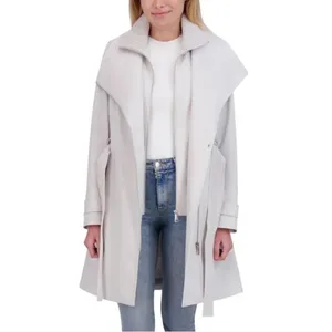 Halston Heritage NEW Halston Women's Belted Wrap Silver Collared Trench Coat With Pockets, Size M thumbnail 10