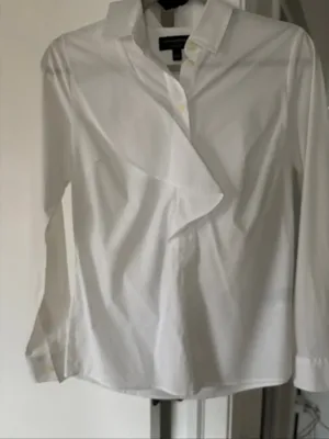 Banana Republic White Ruffle Button Down Shirt Size 2 thumbnail 3