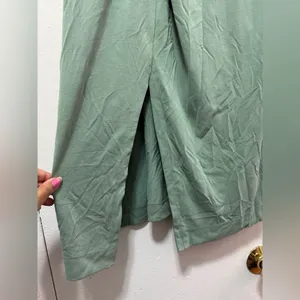 Anthropologie Jersey Midi Skirt in Sage Green Size Small with slit thumbnail 5