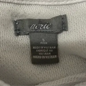 aerie crewneck cropped distressed white athletic sweater cotton blend thumbnail 5