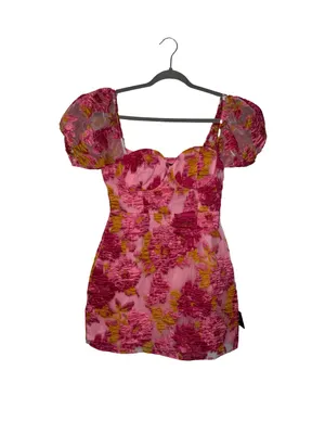 🌸💖 Lulu’s Pink Floral Jacquard Puff Sleeve Mini Dress NWT Size Medium 💖🌸‎ thumbnail 2