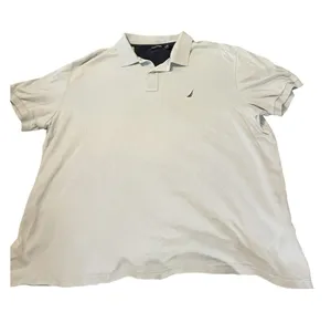 Men’s Short Sleeve Polo Shirt Grey/Sage Blue Size 2XL Navy Collar Trim thumbnail 1