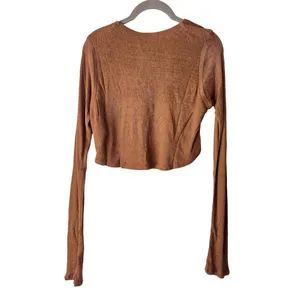 NWT Savannah Morrow Birdie Top in Cocoa Brown Cropped Long Sleeve Size Small thumbnail 8