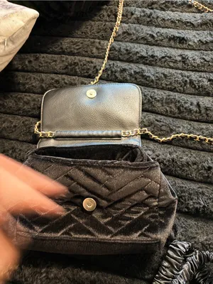 Bebe Black Quilted Velvet Crossbody Bag with Chain Strap thumbnail 2