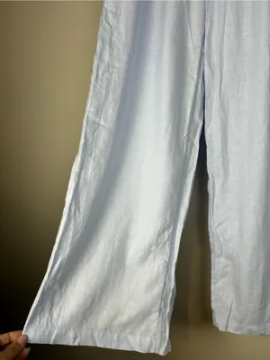 aerie Light Blue Wide-Leg Linen Blend Lounge Pants Coastal Vacation thumbnail 4