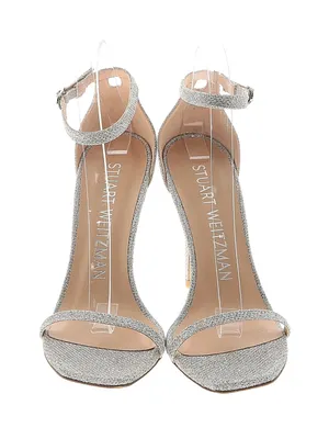 Stuart Weitzman Silver Glitter Ankle Strap Heels Sandals Size 8 NWT $599 thumbnail 4