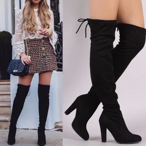 Luxe Black Vegan Suede lace up Over the Knee Boots size 7.5 thumbnail 3