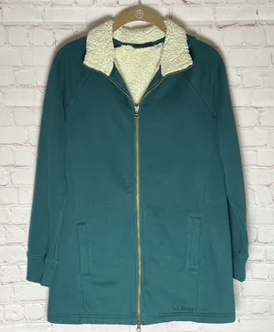 L.L. Bean Green Zip Up Sweatshirt with Cream‎ Sherpa Collar Woman’s Size XS thumbnail 1