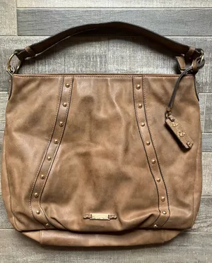 Jessica Simpson Classic Brown Leather Studded Hobo Shoulder Bag Purse Boho Chic thumbnail 1
