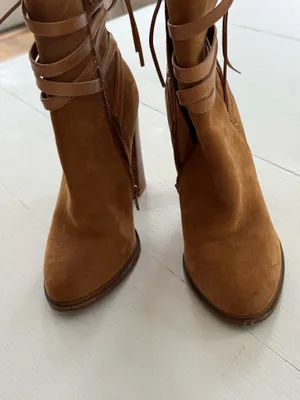Women’s ankle boot 3 1/2 inch heel tan suede thumbnail 7