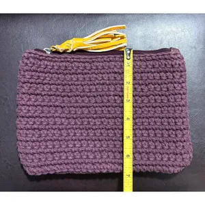 Aerie Purple Crochet & Faux Leather Zip Cosmetic Bag Makeup Pouch with Tassel thumbnail 5