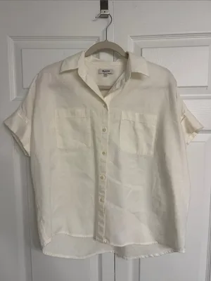 Madewell Off White Short-Sleeve Button-Down Shirt Size Small thumbnail 5