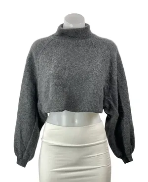 Free People Women's Dark Gray 100% Cashmere Turtleneck Cropped Sweater Top S thumbnail 1