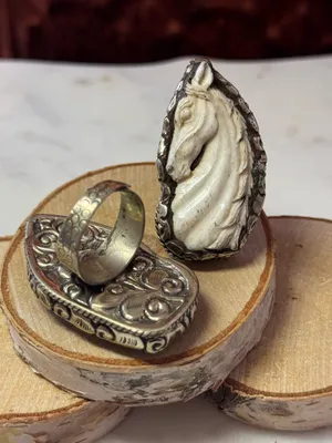 Elegant Horse Hand-carved Bone set in Tibetan Silver, Adjustable Sizing thumbnail 4