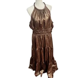 A.L.C. Elara Metallic Silk Halter Maxi Dress Bitter Chocolate 14 wedding guest thumbnail 10