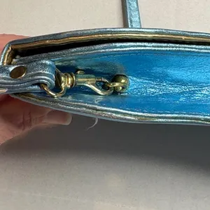 Vintage Blue Paisley Wave Shape Evening Bag Filigree Rhinestone Flower Crossbody thumbnail 10