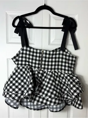 Shein Black White Gingham Check Peplum Top Pants Matching Set Size XL NWOT thumbnail 5