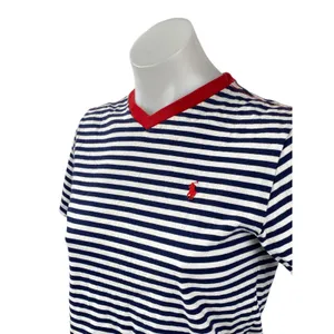 Polo Ralph Lauren White Navy Striped V Neck Short Sleeve Basic Tee T-Shirt Top S thumbnail 3