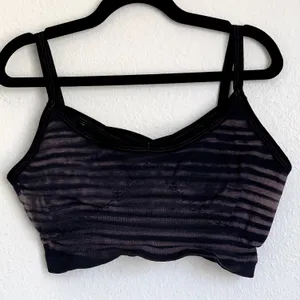 NEW Free People Movement Criss Cross Striped Sports‎ Bra Workout in Black Gray thumbnail 1
