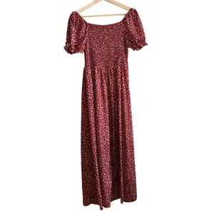 Shein cottagecore red polka dot shirred smocked maxi dress women's L side slit thumbnail 6