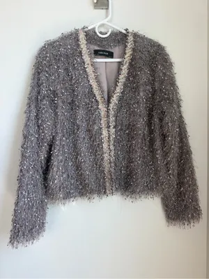 Zara Basic Fringed Fluffy Shaggy Cropped Cardigan Jacket thumbnail 2