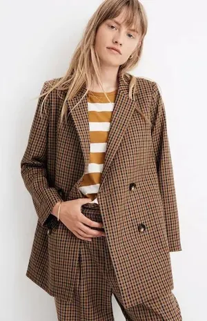 Madewell Caldwell Double Breasted Blazer Desert Check Dark Academia Womens Large thumbnail 1