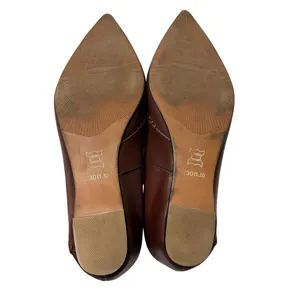 Handmade Brown Leather Pointed Toe Flats Size 6.5 (230) Whipstitch Low Heel thumbnail 10