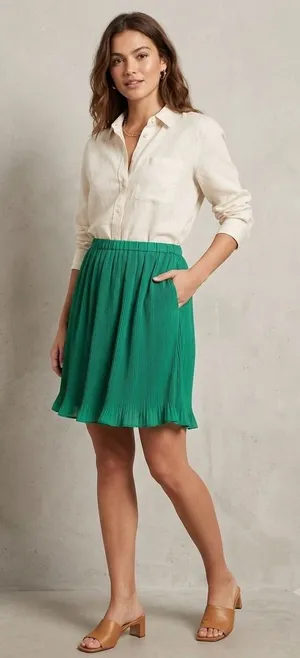Banana Republic Green Pleated‎ Mini Skirt Elastic Waist XS Micro Pleat Lined thumbnail 1
