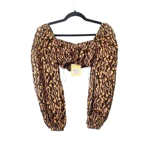Charlie Holiday Anthropologie‎ Neutral Abstract Peyton Long Sleeve Crop Top thumbnail 2