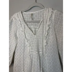 Anthropologie White Eyelet V Neck Mini Dress Tassels Sz 0 NEW thumbnail 7