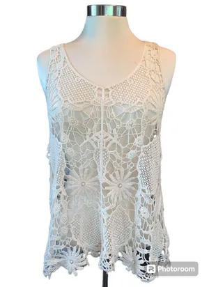 Contemporary Style blouse sleeveless knitted lace size medium thumbnail 1