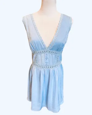 NWT ASOS Light Blue Mini Dress Vneck Sleeveless Crochet 6 S thumbnail 2