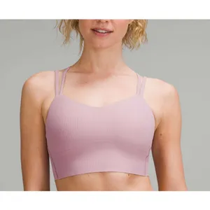 Lululemon Like a Cloud Ribbed Longline Bra Size 4 Pink Yoga Pilates Gym Studio thumbnail 7